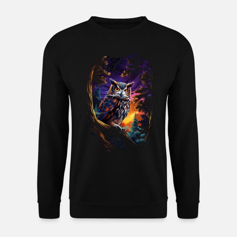 Schöne Eule mit großen Augen in der Nacht - Unisex Pullover - Schwarz