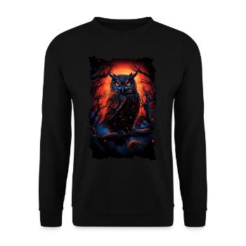 Cool owl with big eyes at night - Unisex Sweatshirt - black - Front - Alina (178cm) & Michal (187cm)