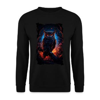 Cool owl with big eyes at night - Unisex Sweatshirt - black - Front - Alina (178cm) & Michal (187cm)
