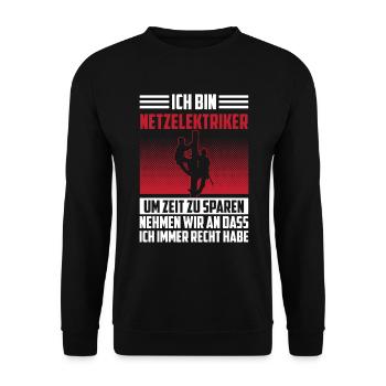 Netzelektriker haben immer Recht - Unisex Pullover - Schwarz - Vorne - Alina (178cm) & Michal (187cm)