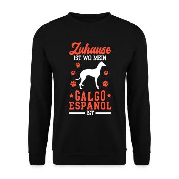 Galgo Espanol ist Zuhause Spanischer Windhund - Unisex Pullover - Schwarz - Vorne - Alina (178cm) & Michal (187cm)