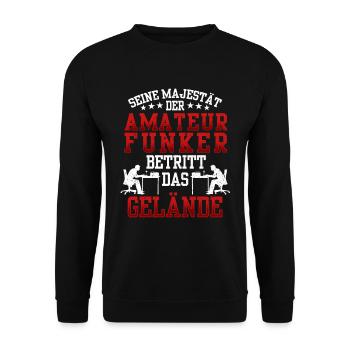 Amateurfunker betritt das Gelände Hobbyfunker - Unisex Pullover - Schwarz - Vorne - Alina (178cm) & Michal (187cm)