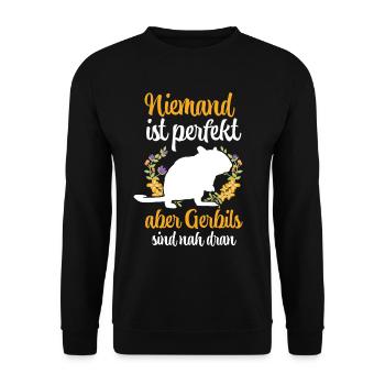 Rennmaus ist nicht perfekt Rennratte Gerbil - Unisex Pullover - Schwarz - Vorne - Alina (178cm) & Michal (187cm)