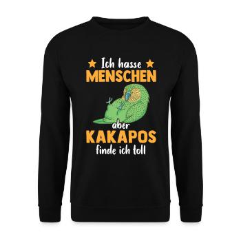 Kakapo finde ich toll flugunfähiger Papagei Kakapo - Unisex Pullover - Schwarz - Vorne - Alina (178cm) & Michal (187cm)
