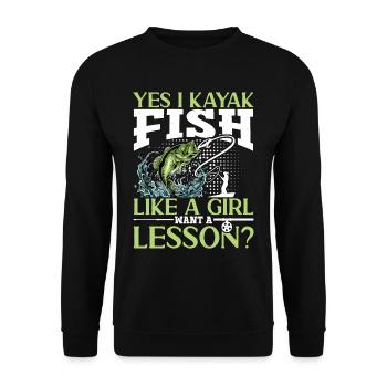 Fishing Kayak Paddling - Unisex Sweatshirt - black - Front - Alina (178cm) & Michal (187cm)