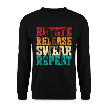 Kugelstoßen Kugelstoß Rotate Release Swear Repeat - Unisex Pullover - Schwarz - Vorne - Alina (178cm) & Michal (187cm)