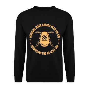 Morgens Müde & Abends Blau Schweißer Geschenkidee - Unisex Pullover - Schwarz - Vorne - Alina (178cm) & Michal (187cm)