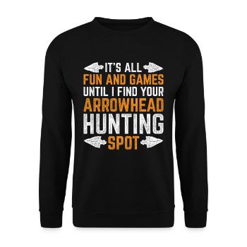 Pfeilspitzen Speerspitze Arrowhead Hunter - Unisex Pullover - Schwarz - Vorne - Alina (178cm) & Michal (187cm)