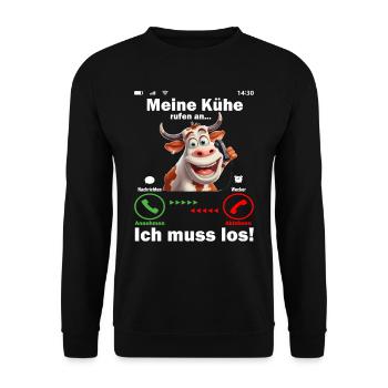Meine Kühe rufen an - Michlbauer Kuhbauer Landwirt - Unisex Pullover - Schwarz - Vorne - Alina (178cm) & Michal (187cm)