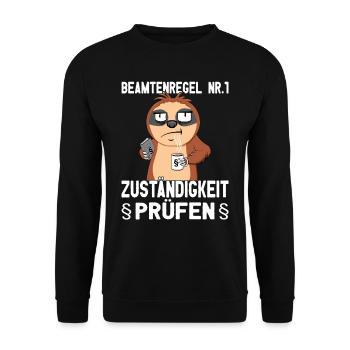 Beamtensprüche - öffentlicher Dienst - Faultier - Unisex Pullover - Schwarz - Vorne - Alina (178cm) & Michal (187cm)