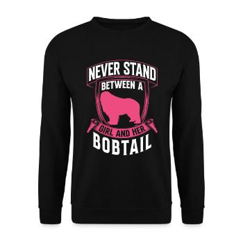 Girl with Bobtail Old English Shepherd Dog - Unisex Sweatshirt - black - Front - Alina (178cm) & Michal (187cm)