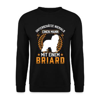 Mann mit Briard Berger de Brie - Unisex Pullover - Schwarz - Vorne - Alina (178cm) & Michal (187cm)