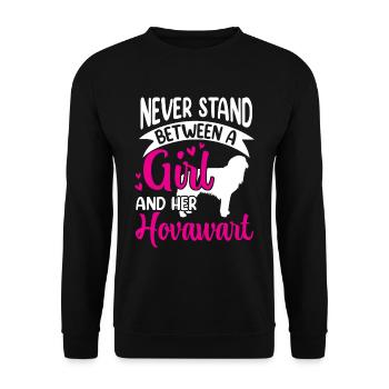 Mädchen und ihr Hovawart Derber Bauernhund - Unisex Pullover - Schwarz - Vorne - Alina (178cm) & Michal (187cm)