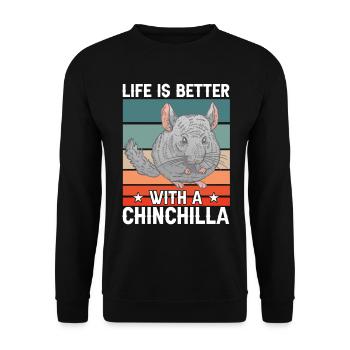 Leben mit Chinchilla Nagetier Wollmaus - Unisex Pullover - Schwarz - Vorne - Alina (178cm) & Michal (187cm)