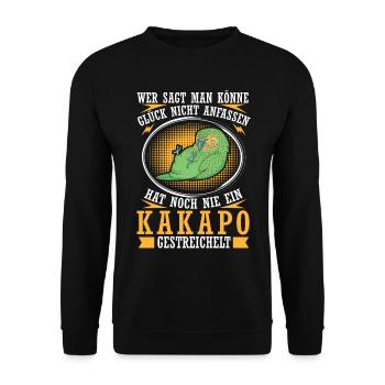 Kakapo streicheln flugunfähiger Papagei - Unisex Pullover - Schwarz - Vorne - Alina (178cm) & Michal (187cm)