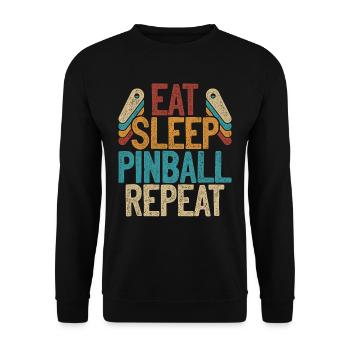 Flipperspieler Eat Sleep Pinball Repeat - Unisex Pullover - Schwarz - Vorne - Alina (178cm) & Michal (187cm)