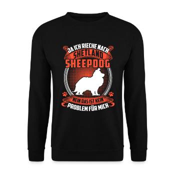 Ich rieche nach Shetland Sheepdog Sheltie - Unisex Pullover - Schwarz - Vorne - Alina (178cm) & Michal (187cm)