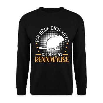 Denke an meine Rennmaus Nagetier Gerbil - Unisex Pullover - Schwarz - Vorne - Alina (178cm) & Michal (187cm)