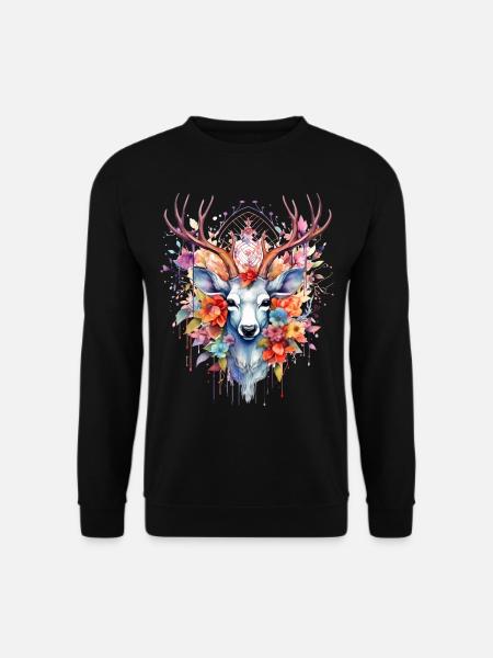 Hirsch T-Shirt Damen Trachtenshirt Dirndl Ersatz - Unisex Pullover - Schwarz