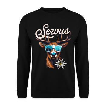 Trachtenshirt Herren Trachten T-Shirt bayrisch - Unisex Pullover - Schwarz - Vorne - Alina (178cm) & Michal (187cm)