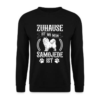Samojede ist mein Zuhause Samojedenspitz - Unisex Pullover - Schwarz - Vorne - Alina (178cm) & Michal (187cm)