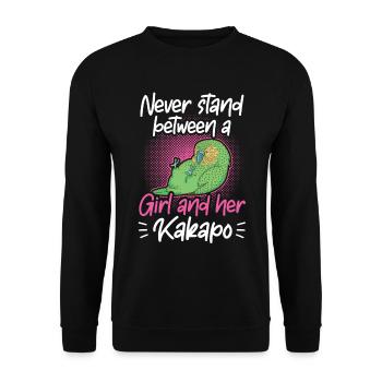 Mädchen und ihr Kakapo Neuseeland Papagei - Unisex Pullover - Schwarz - Vorne - Alina (178cm) & Michal (187cm)