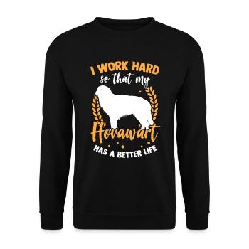 Arbeite für Hovawart Derber Bauernhund - Unisex Pullover - Schwarz - Vorne - Alina (178cm) & Michal (187cm)