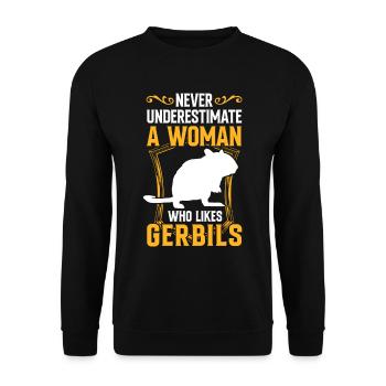 Femme avec gerbille rongeur Gerbille - Sweat-shirt Unisexe - noir - Devant - Alina (178cm) & Michal (187cm)