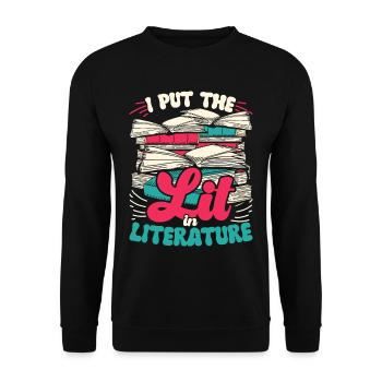 Lehrer Lehrerin I Put The Lit In Literature - Unisex Pullover - Schwarz - Vorne - Alina (178cm) & Michal (187cm)