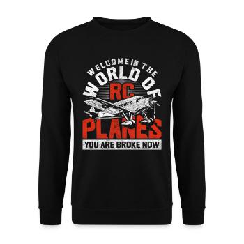 Modellflugzeug Modellflieger World Of RC Planes - Unisex Pullover - Schwarz - Vorne - Alina (178cm) & Michal (187cm)