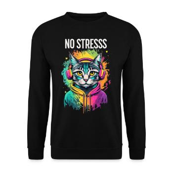 Cat motif music lover saying NO STRESS - Unisex Sweatshirt - black - Front - Alina (178cm) & Michal (187cm)