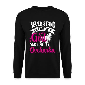 Girl and Ovcharka Caucasian Shepherd Dog - Unisex Sweatshirt - black - Front - Alina (178cm) & Michal (187cm)