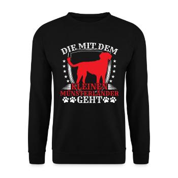 Die mit dem Kleiner Münsterländer - Unisex Pullover - Schwarz - Vorne - Alina (178cm) & Michal (187cm)