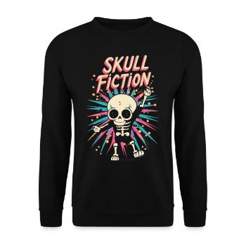Skull Fiction Skeleton Kunst Pixelart - Unisex Pullover - Schwarz - Vorne - Alina (178cm) & Michal (187cm)