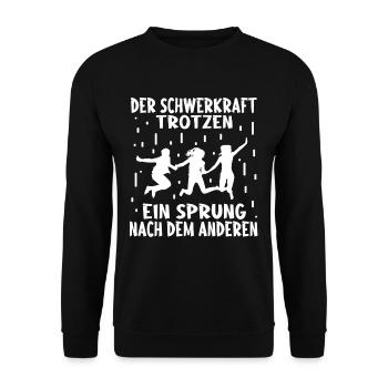 Trampolin springen Outdoor Indoor - Unisex Pullover - Schwarz - Vorne - Alina (178cm) & Michal (187cm)