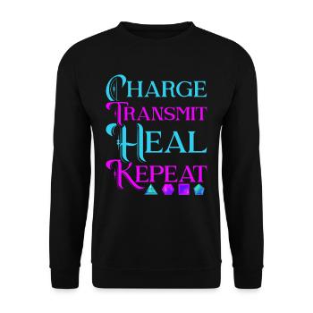 Crystal Healer Charge Transmit Heal Repeat - Unisex Sweatshirt - black - Front - Alina (178cm) & Michal (187cm)