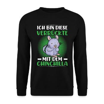 Verrückte mit Chinchilla Nagetier Wollmaus - Unisex Pullover - Schwarz - Vorne - Alina (178cm) & Michal (187cm)