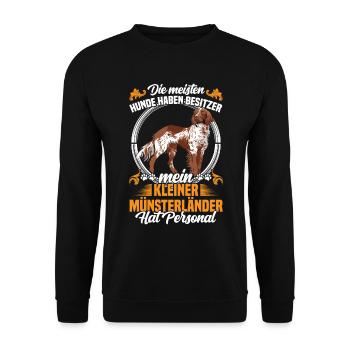 Mein Kleiner Münsterländer hat Personal - Unisex Pullover - Schwarz - Vorne - Alina (178cm) & Michal (187cm)
