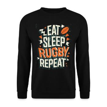 Eat Sleep Rugby Repeat Sport Typografie - Unisex Pullover - Schwarz - Vorne - Alina (178cm) & Michal (187cm)