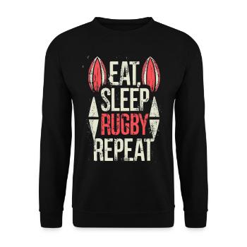 Eat Sleep Rugby Repeat Sport Typografie - Unisex Pullover - Schwarz - Vorne - Alina (178cm) & Michal (187cm)