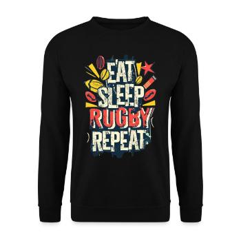 Eat Sleep Rugby Repeat Sport Typografie - Unisex Pullover - Schwarz - Vorne - Alina (178cm) & Michal (187cm)