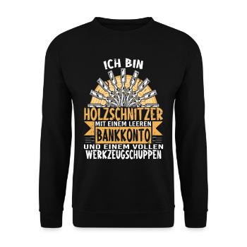 Holzschnitzer Holzschnitzerei - Unisex Pullover - Schwarz - Vorne - Alina (178cm) & Michal (187cm)