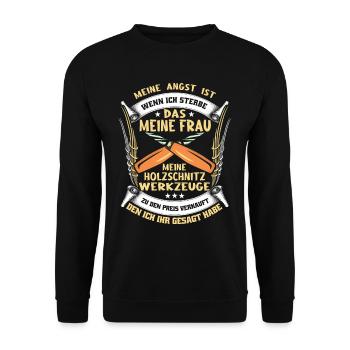 Holzschnitzer Holzschnitzerei - Unisex Pullover - Schwarz - Vorne - Alina (178cm) & Michal (187cm)