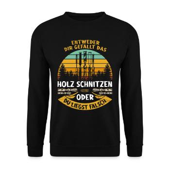 Holzschnitzer Holzschnitzerei - Unisex Pullover - Schwarz - Vorne - Alina (178cm) & Michal (187cm)