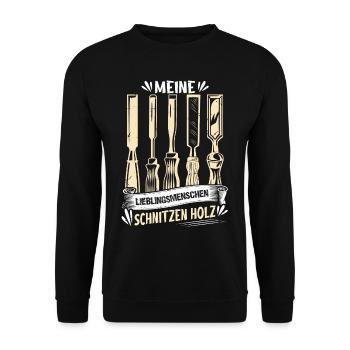Holzschnitzer Holzschnitzerei - Unisex Pullover - Schwarz - Vorne - Alina (178cm) & Michal (187cm)