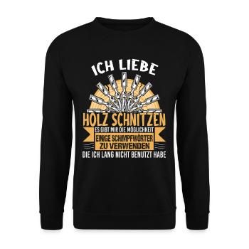 Holzschnitzer Holzschnitzerei - Unisex Pullover - Schwarz - Vorne - Alina (178cm) & Michal (187cm)