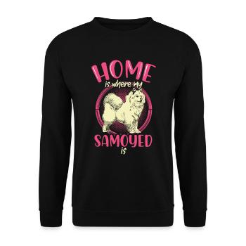 Samojede ist mein Zuhause Samojedenspitz - Unisex Pullover - Schwarz - Vorne - Alina (178cm) & Michal (187cm)
