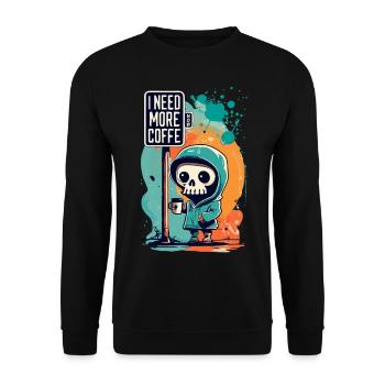 Skeleton Skull I NEED MORE COFFEE Coffee Saying - Unisex Sweatshirt - black - Front - Alina (178cm) & Michal (187cm)