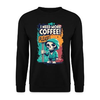 Skeleton Skull I NEED MORE COFFEE Coffee Saying - Unisex Sweatshirt - black - Front - Alina (178cm) & Michal (187cm)