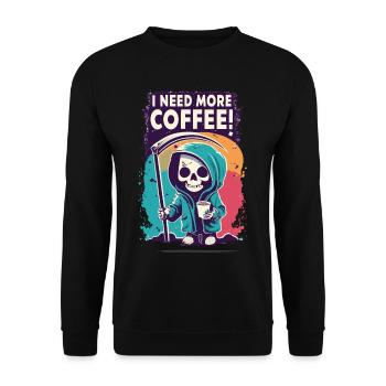 Skeleton Skull I NEED MORE COFFEE Coffee Saying - Unisex Sweatshirt - black - Front - Alina (178cm) & Michal (187cm)